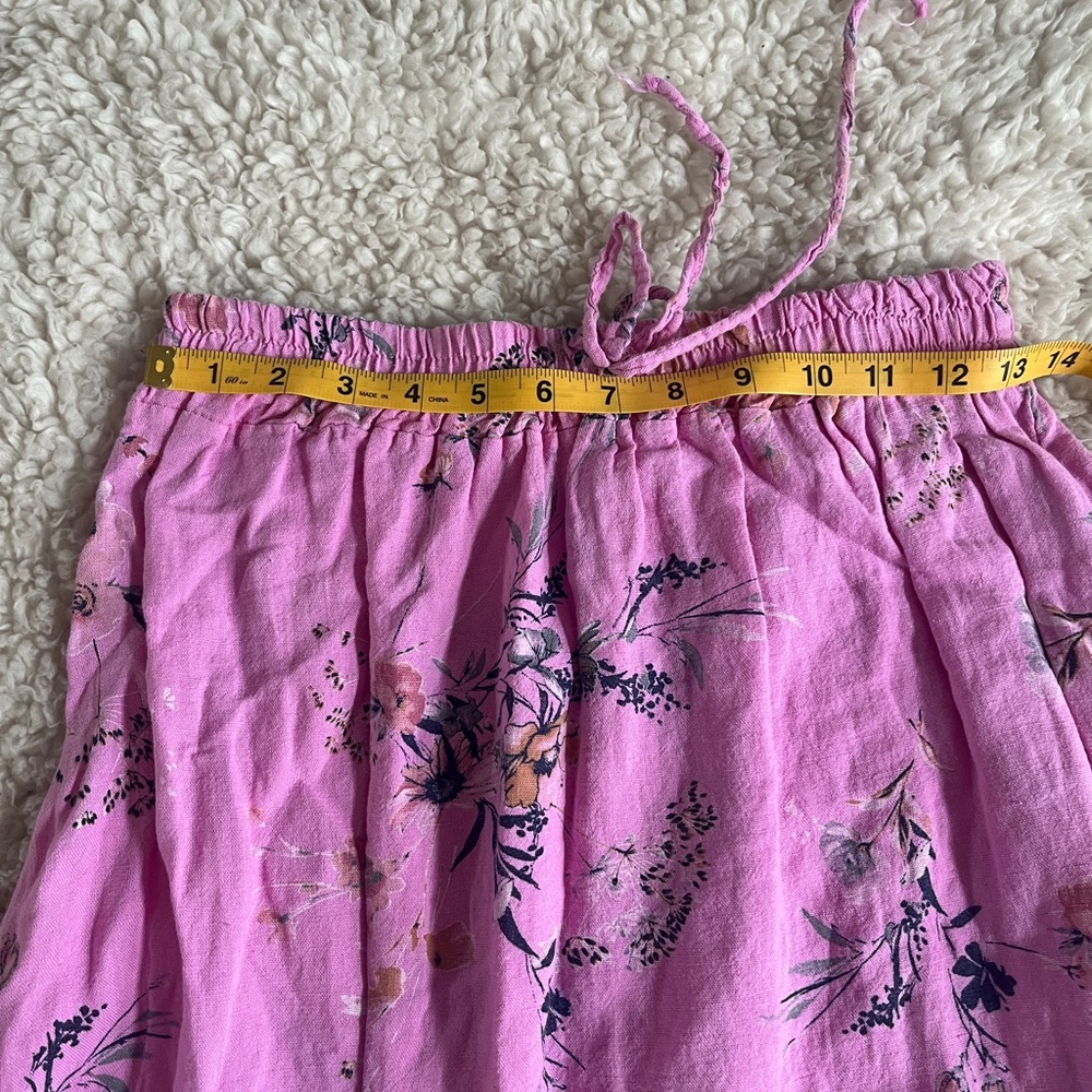 Italian Linen Asymmetrical Hem Maxi Skirt Floral Pink Women's Skirt - Picture 4 of 12